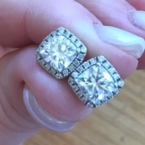 Moissanite Halo Earrings 14k WG